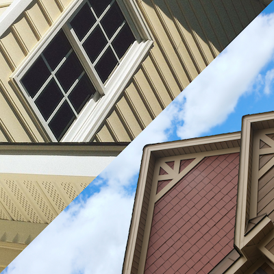 A split-view image of two house exteriors.