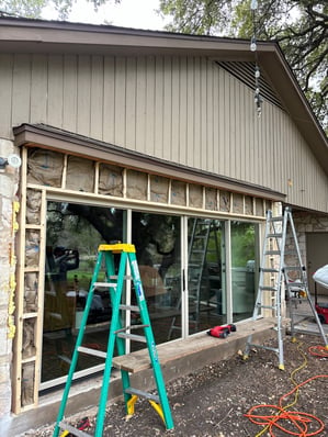 A newly installed sliding patio door showing the exterior build. 