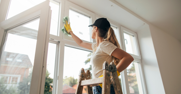 woman cleaning the window