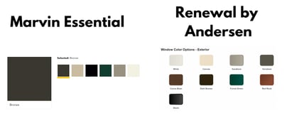 The words Marvin and Renewal by Andersen with different colors for frames below.