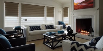 Hunter Douglas Roman shades in a living room.